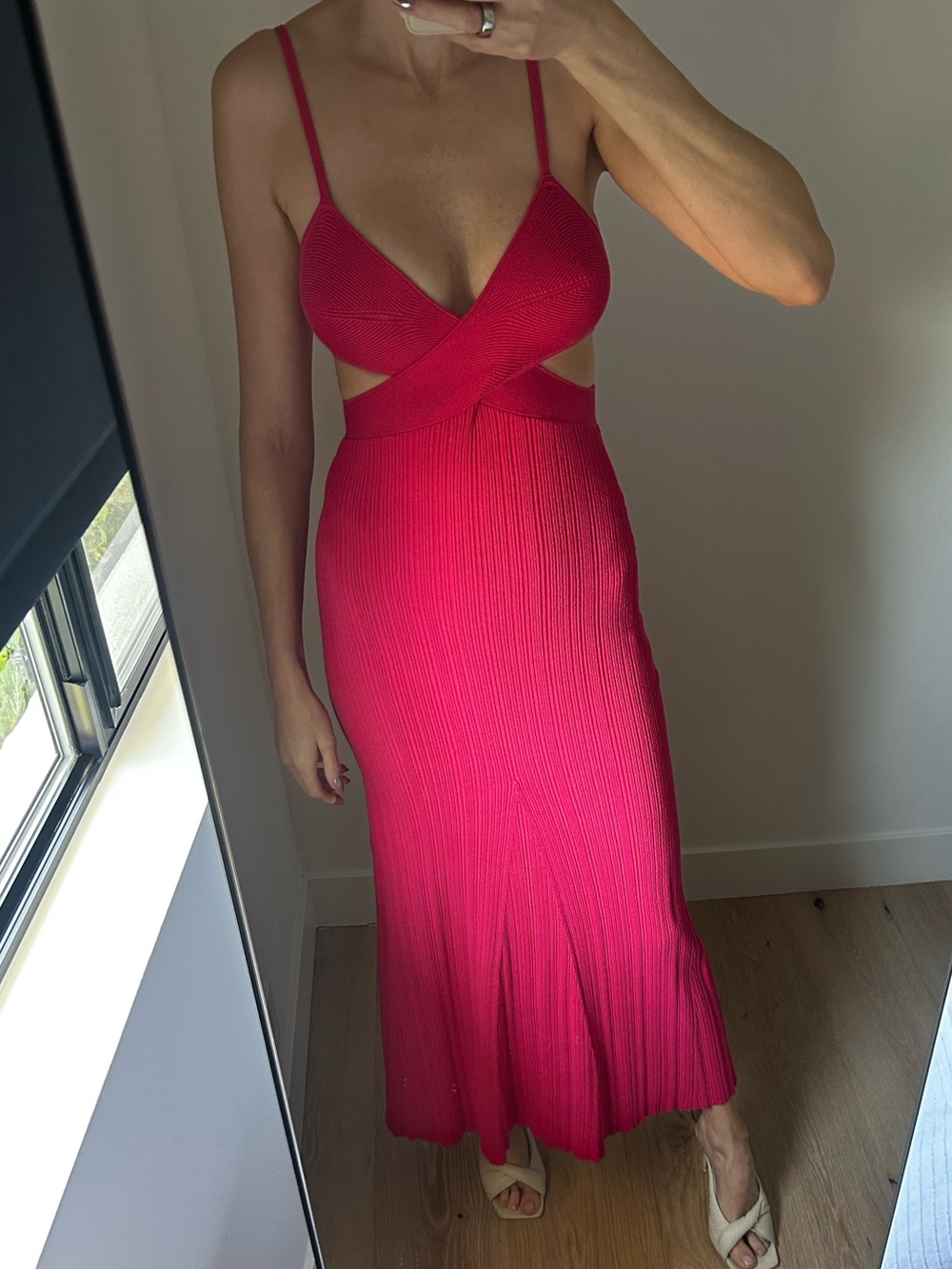 Anna Quan Fuchsia One-Shoulder Ribbed Knit Dress